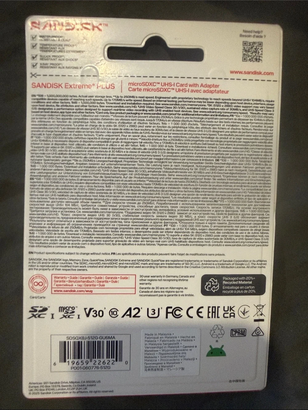 SanDisk Extreme PLUS 512GB microSDXC Card - Black & Red